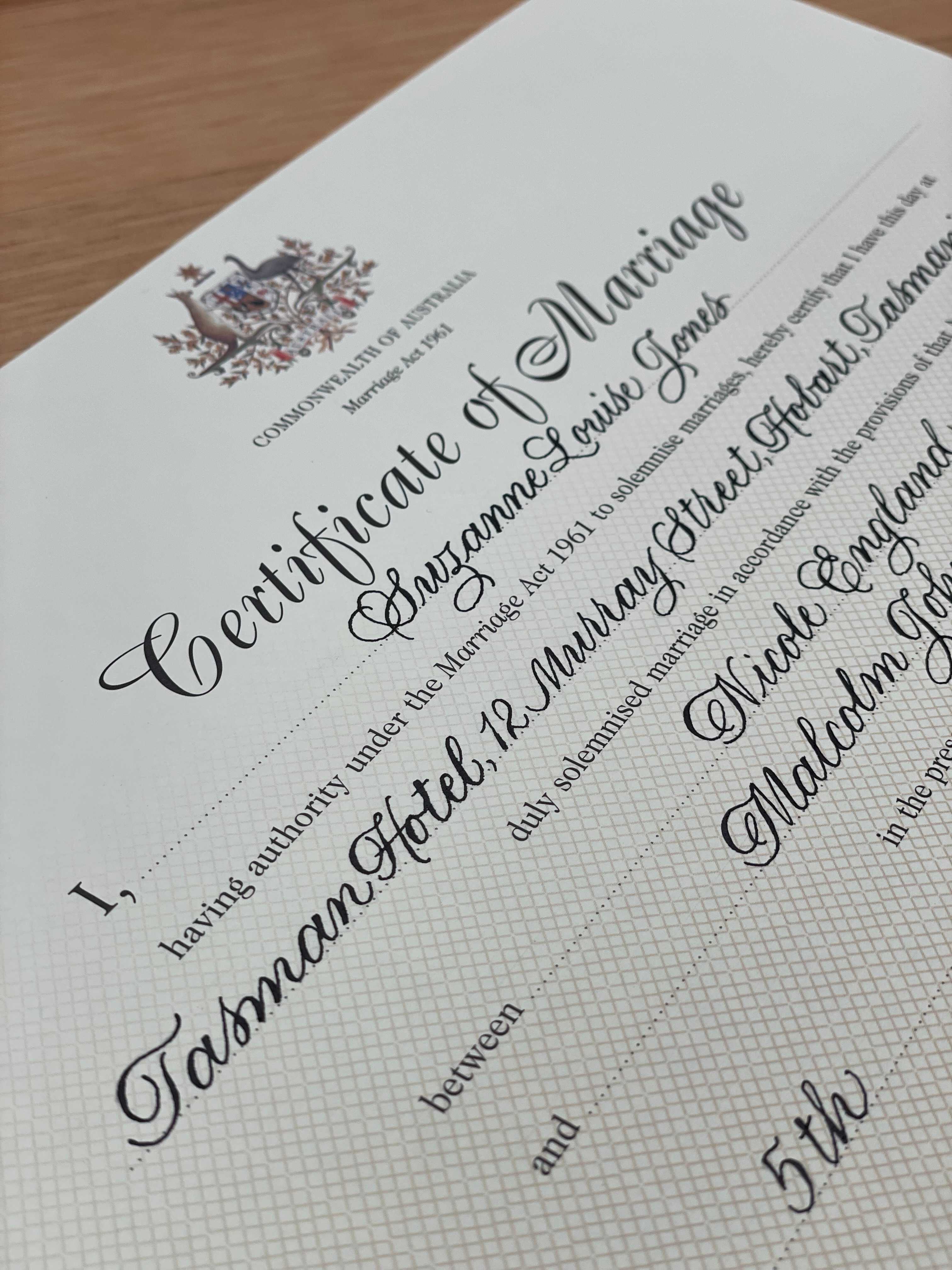 Wedding certificate calligraphy 1